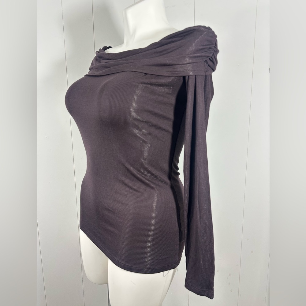 NWT Laila Jayde Sz L Y2K Style Long Sleeve Top Brown Pullover Off The Shoulder - Picture 5 of 10